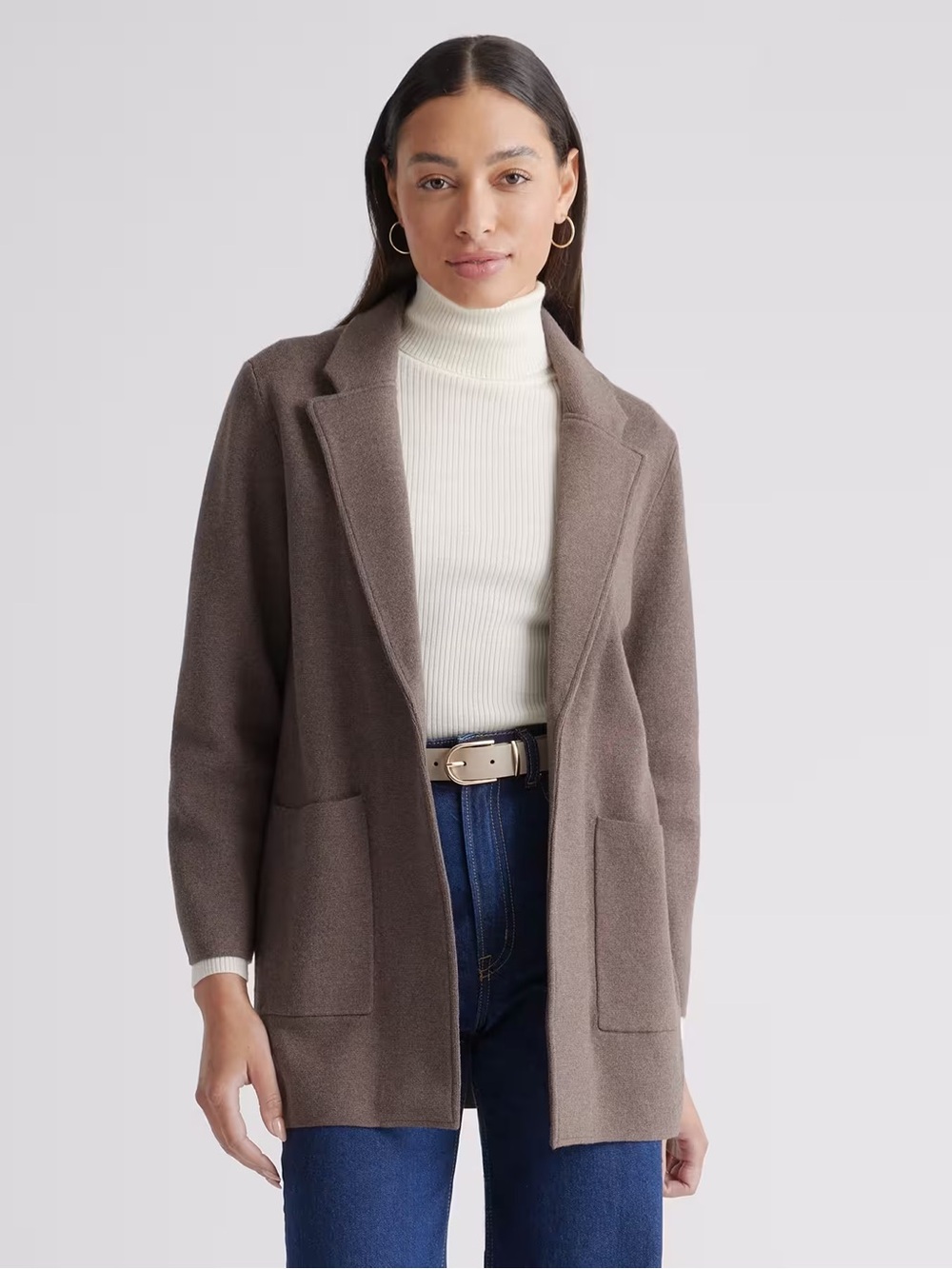 Quince 100% Organic Cotton Knit Blazer size M in brown